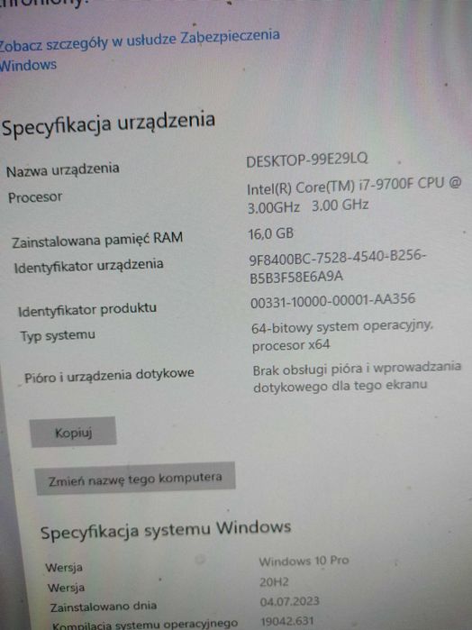 Komputer I-7 9700F,16GB,RTX-2060,250GB SSD+2TB HDD