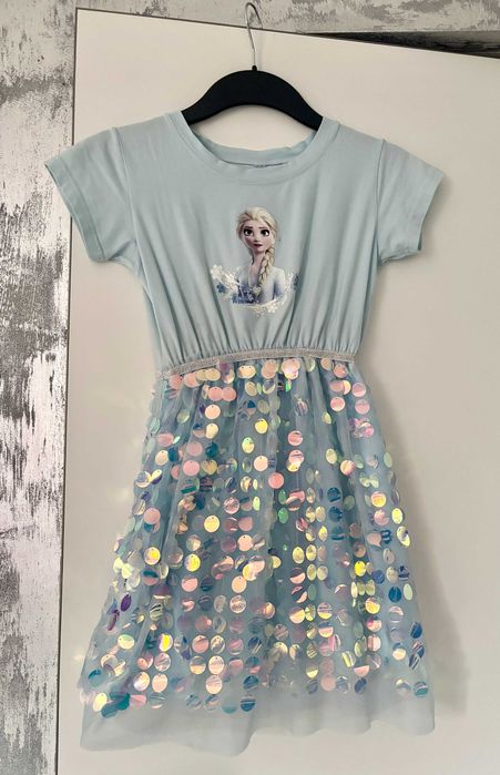 HM Elsa, Elza, Kraina Lodu, Frozen, CEKINY sukienka rozmiar 110 116
