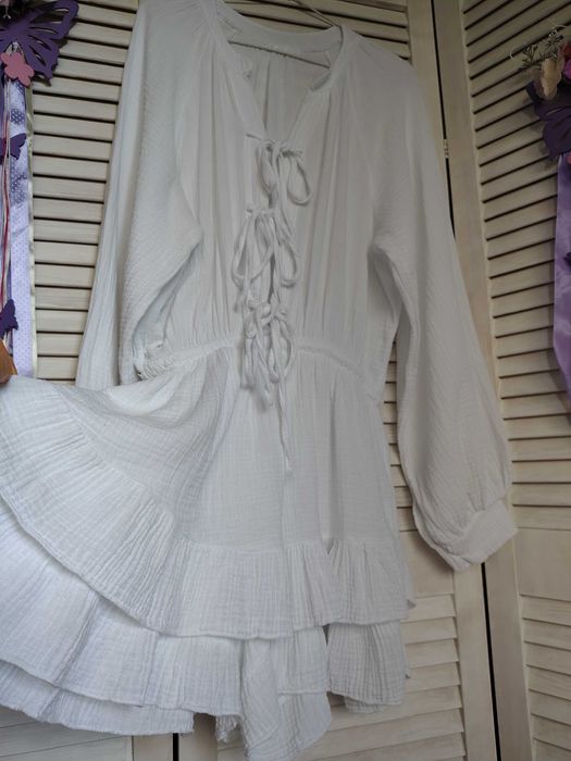 Натуральный, белый комбинезон шортами из муслина италия