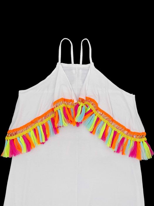 Boohoo пляжное белое платье с яркими кисточками, S/M