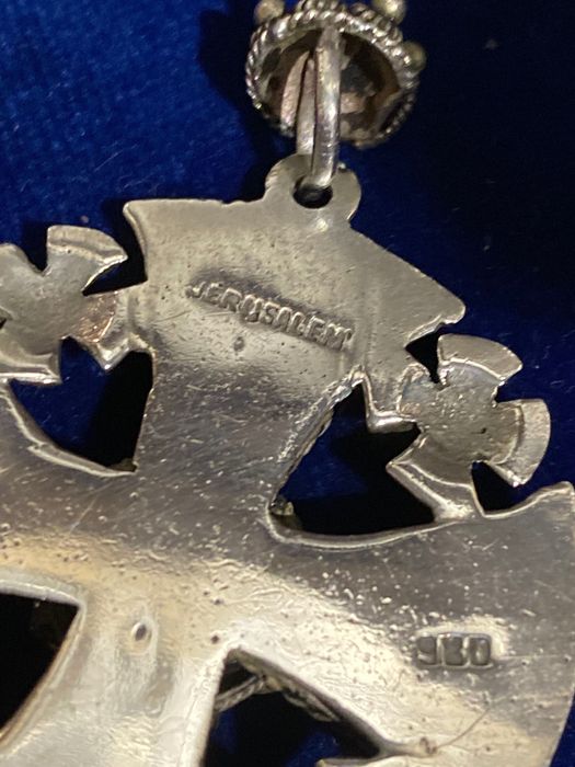 Cruz Jerusalém Prata contrastada 925 Antiga 4 cm 18 gr.