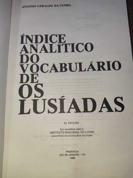 Livro Índice Analítico do Vocabulário de Os Lusíadas António G. Cunha