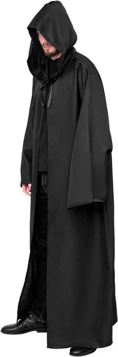 Túnica / Capa com Capuz Medieval XXL Preta