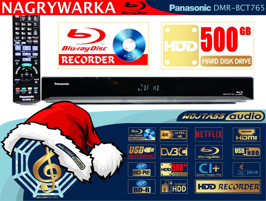 Nagrywarka BLU-RAY Panasonic DMR-BCT765 USB HDD 500GB Netflix YouTube
