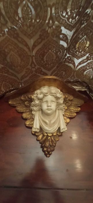 2 Pianhas Anjo em Talha dourada de resina