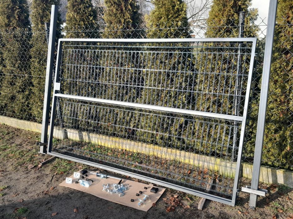 Brama 5m Panelowa Grafit Na Działke Budowe Do Ogrodu  Tymczasowa