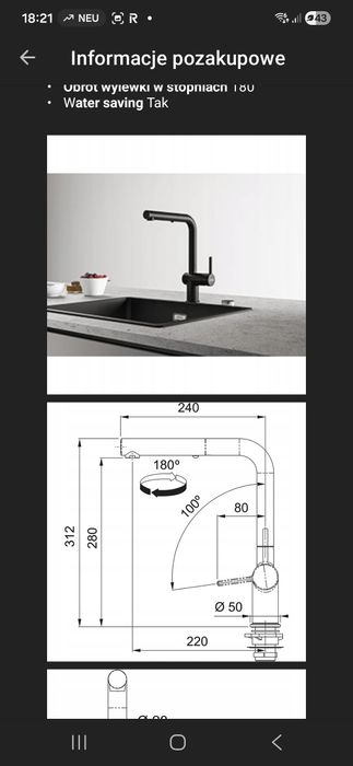 Bateria Franke Active L Pull-Out Spray Czarny Mat
