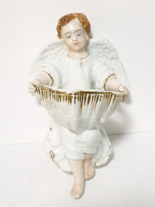 Linda antiga pia de Água Benta  "Cherub" em porcelana
