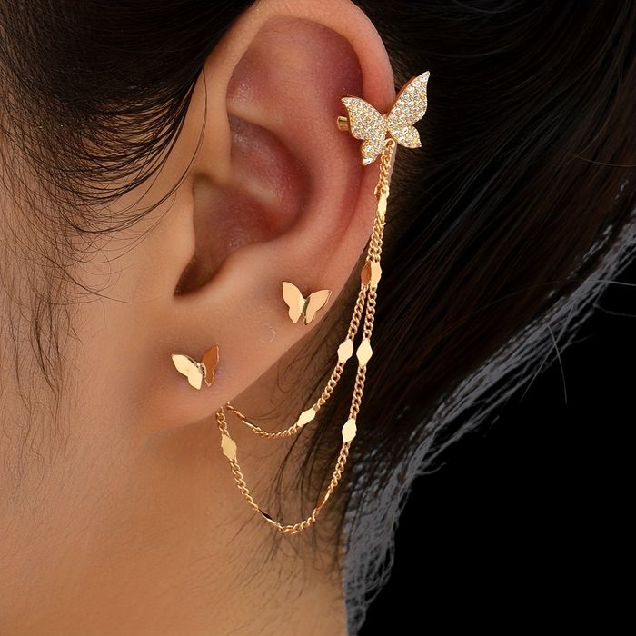 Nausznica motylek złota metalowa