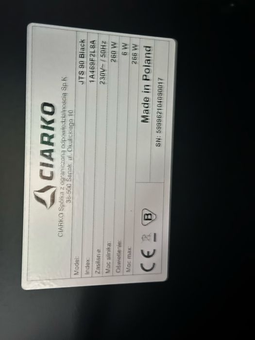 Okap kominowy JTS90 90 cm czarny Ciarko