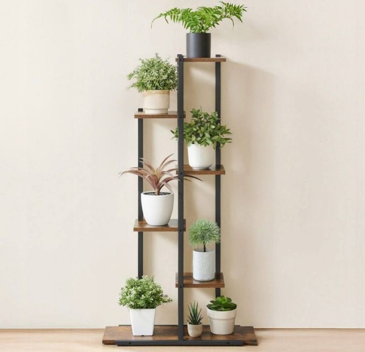 Kwietnik stojący metal i drewno, 6 poziomów, styl loft, 113 cm
