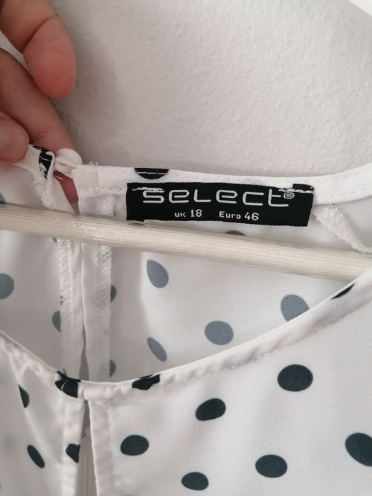 Biała koszula bluzka w czarne grochy wiązana na dole rękaw 3/4 L