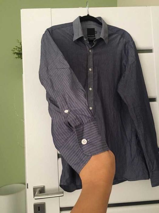 Koszula w prążki klasyczna męska granatowa longsleeve slim fit xl