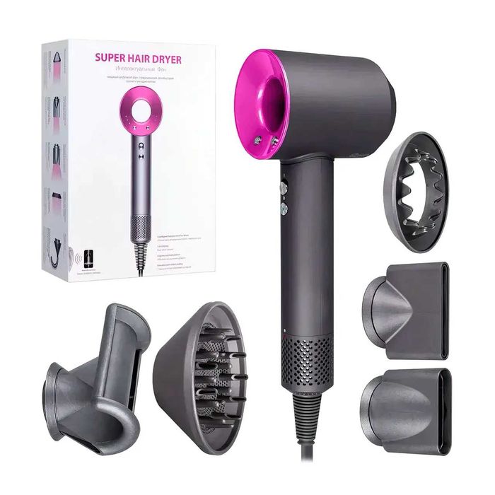 Фен Super Hair Dryer | 1600 Вт | Ионизация, 5 насадок Профессиональный