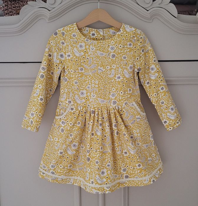 Sukienka wiosenna letnia Handmade 98/104 kwiatki ptaszki retro Boho