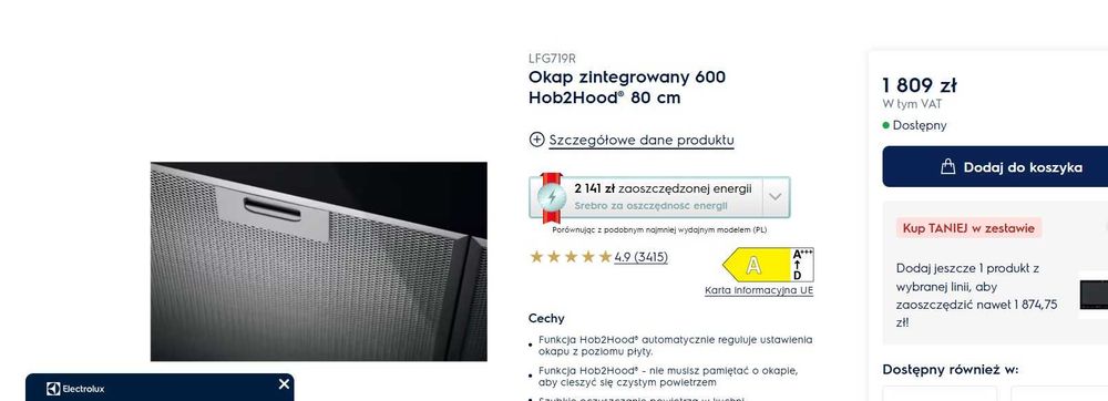 Nowy Okap Electrolux 600 LFG719R Czarny