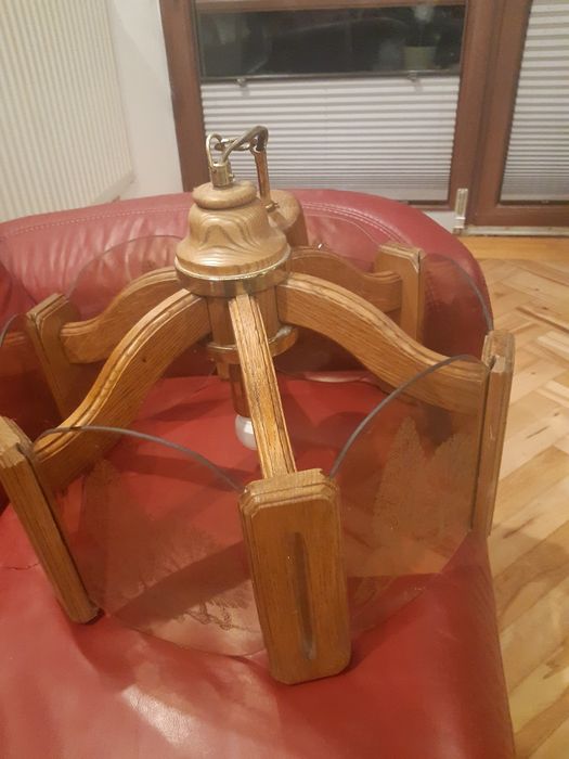 Lampa sufitowa drewno/ szkło