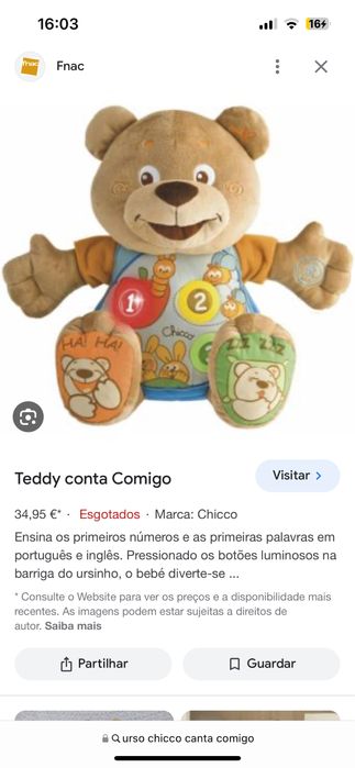 Urso bilíngue Chicco “Conta Comigo”