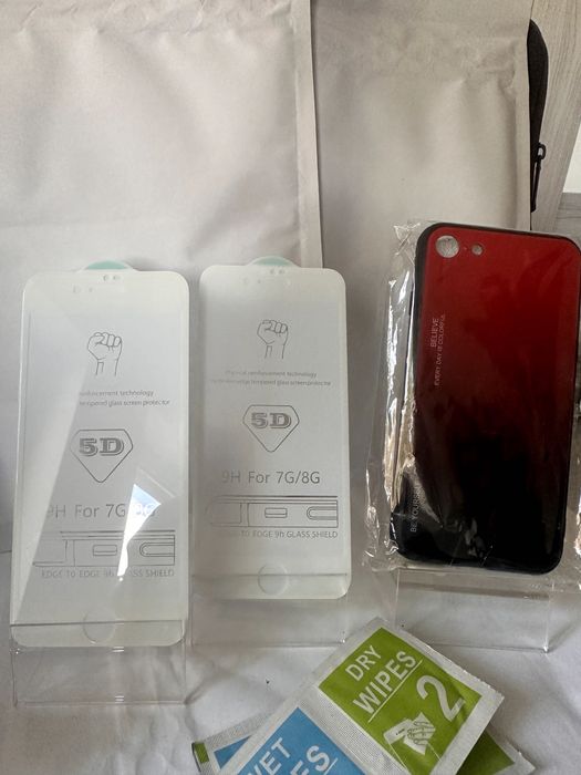 Iphone 7/8/SE 2 szt. szkieł real 5D białe + etui czerwono-czarne