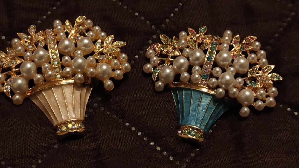 Piękna duża broszka do żakietu, sukienki, perełki, cyrkonie