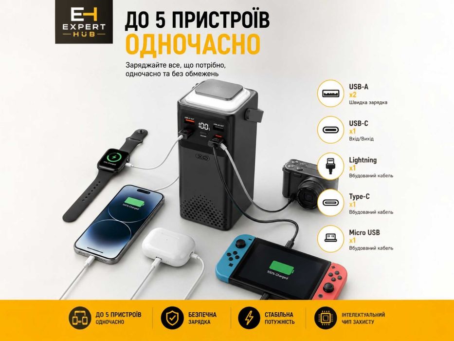 Зовнішній акумулятор XO PR287 80000mAh павербанк з ліхтариком 22.5W