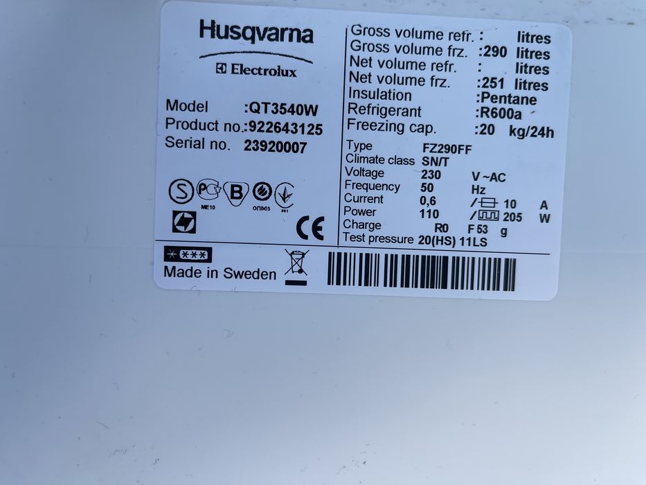 Морозильна камера б/в Husqvarna No Frost #06815 180 см/обʼєм 251л