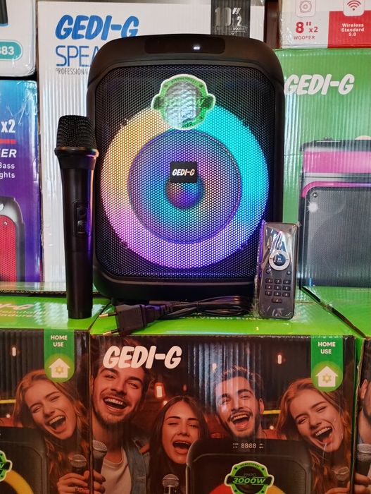 Блютуз караоке акустика Gedi-25(SD,USB,FM) пультДУ, 2микрофона