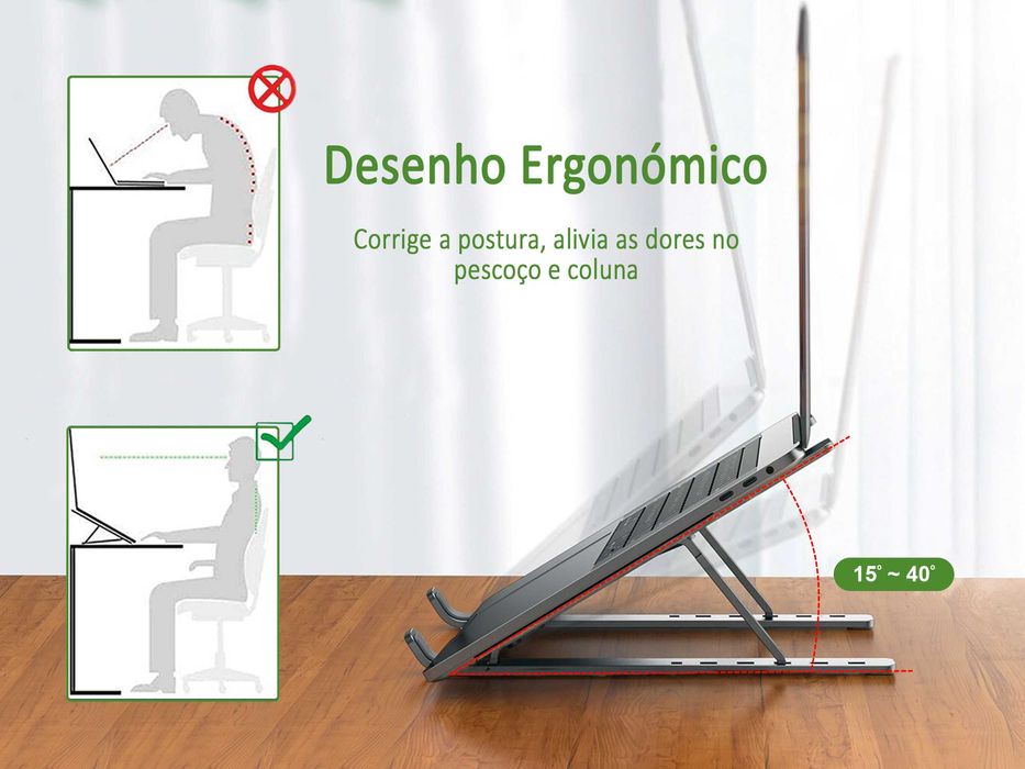 Suporte e base de Alumínio para Portáteis, Notebook, Tablets e Kindle