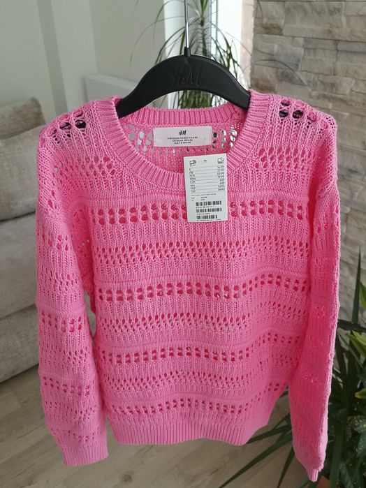 Sweter bawełniany ażurowy dziewczęcy H&M r.122/128