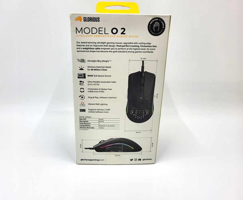Myszka glorious model o2 czarna gamingowa lekka przewodowa