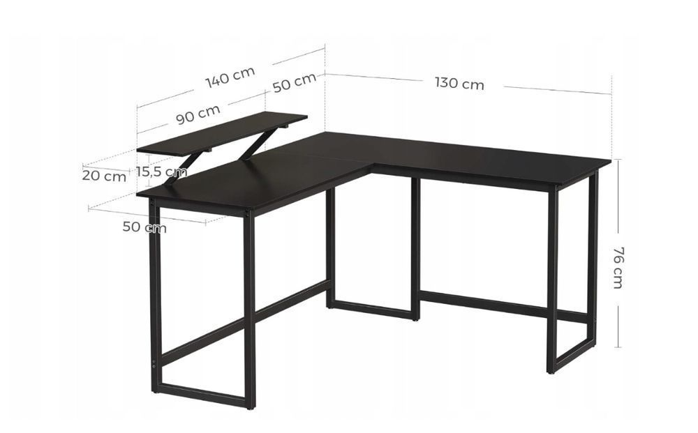 Biurko Komputerowe 140 X 130 Cm Vasagle Lwd56Bkv1 Powystawowy