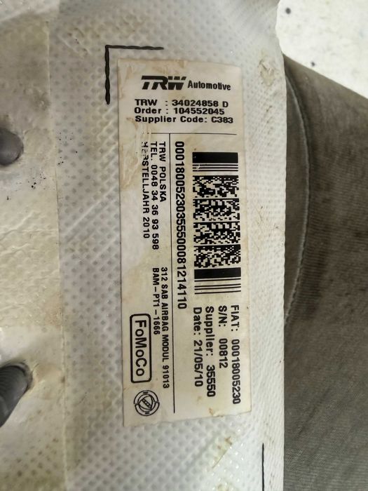 Poduszka airbag fotela lewa fiat 500