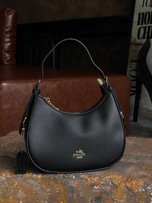 Женская сумка Coach Kleo багет через плечо Коуч коричневый черный