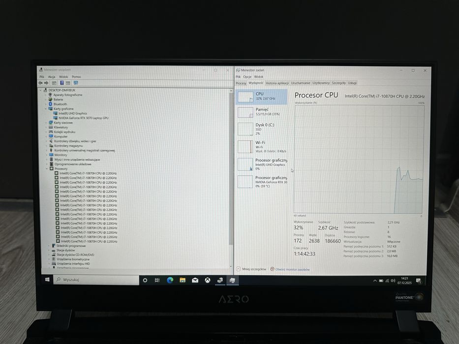Gigabyte Aero I7 RTX 3070 tgp 110W 144HZ