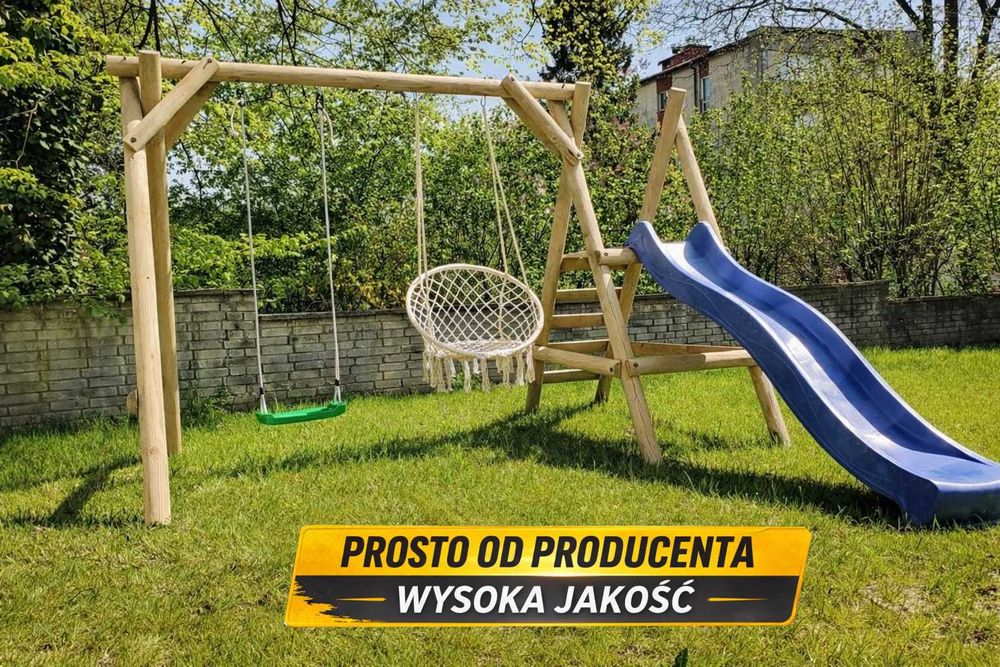 PLAC ZABAW ZOSIA Huśtawka ogrodowa z bali zjeżdzalnia solidna trwała