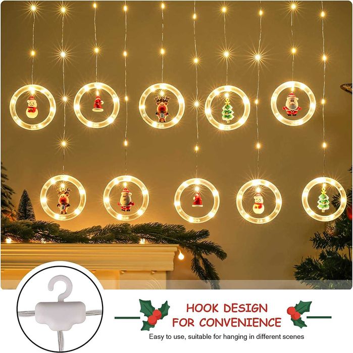 Cortina De luzes c/ 10 unid. natalícios, 3 m controlo remoto 8 modos