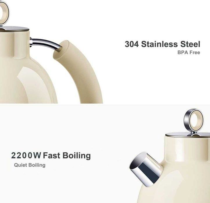 ASCOT Czajnik elektryczny ze stali, 1,5L, retro czajnik do herbaty