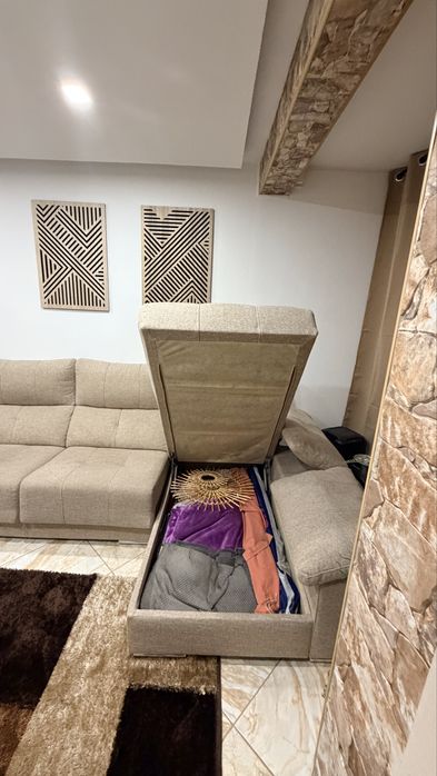 Sofá com chaise longue com 2 puff  mudelar