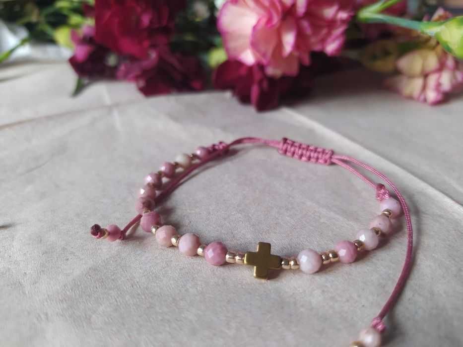 Różaniec na rękę, nowy, damski, bransoletka, Rodonit