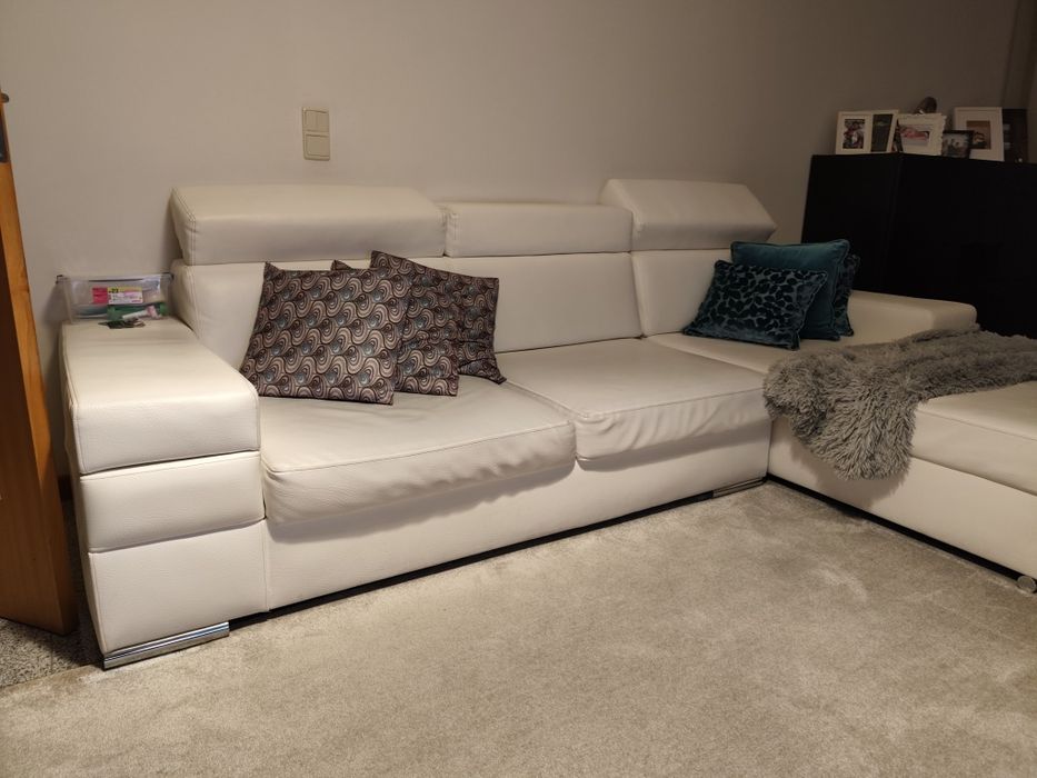 Sofá chaise longue pele branca