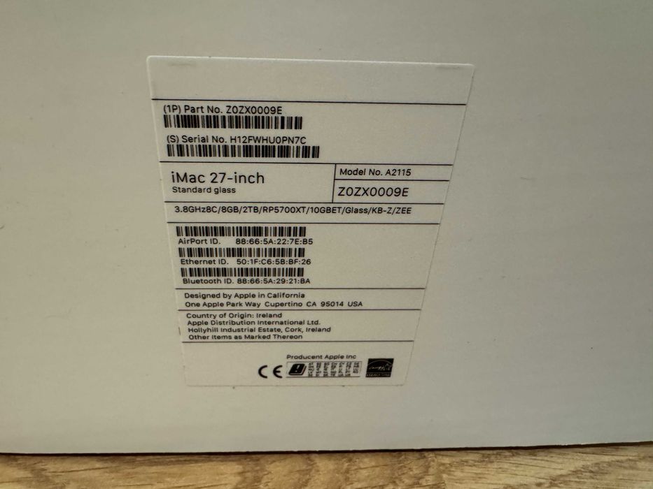 iMac 27” 5K 2020 i7 / 64GB / 2TB SSD / Radeon 5700 XT 16GB / 10GbE