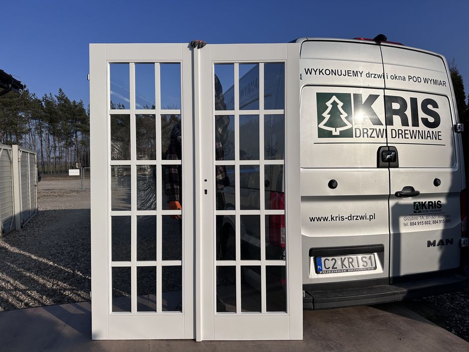 Drzwi wewnętrzne drewniane OD RĘKI dwuskrzydłowe białe Cała Polska