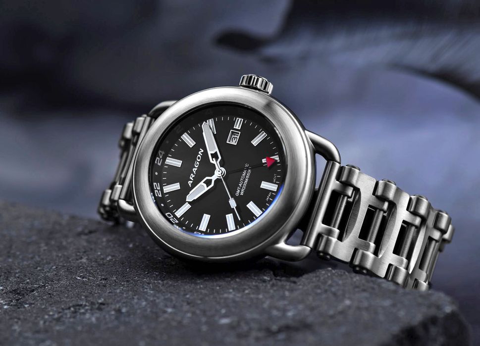 Годинник чоловічий механічний Aragon Millipede EVO GMT 50 mm NH34 Automatic Sapphire GMT 200 MT
