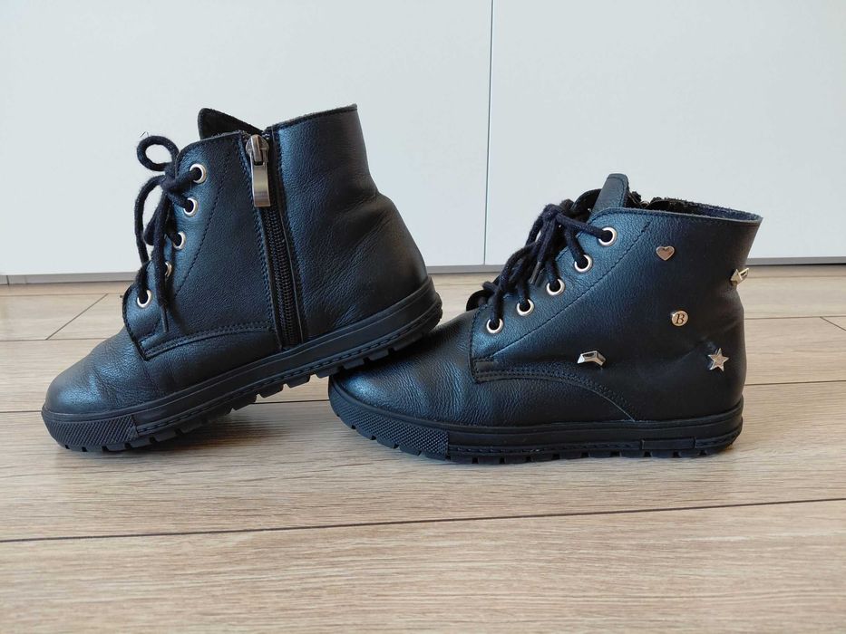 Buty skórzane zimowe Bartuś - ocieplane, rozmiar 33