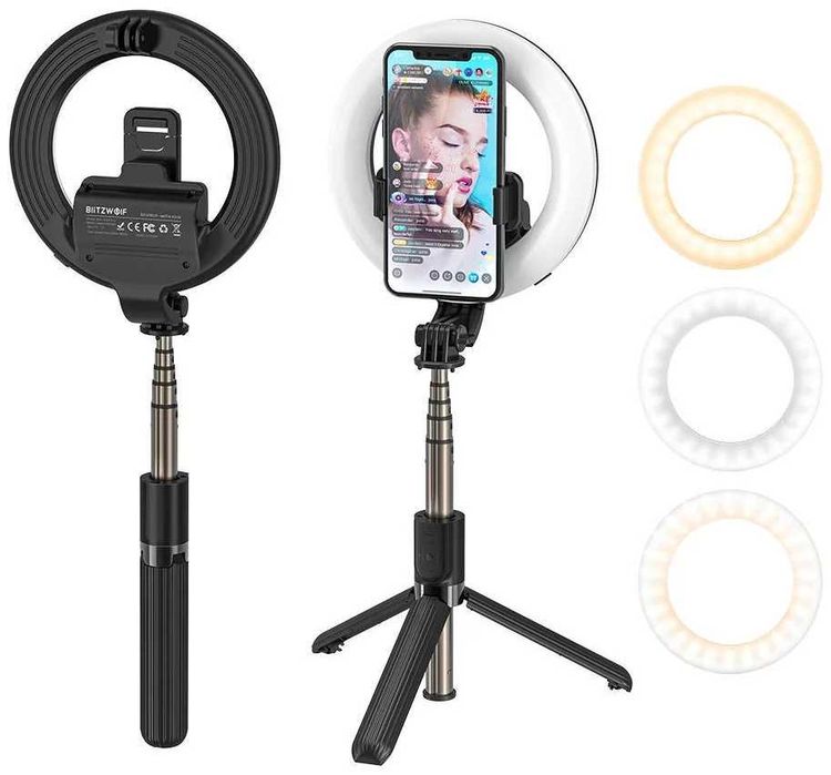 BlitzWolf Selfie Stick Pro 3 em 1 com Anel LED BW-BS8-PRO (NOVO)