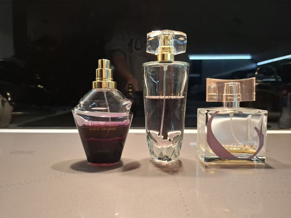 Zestaw unikatów zapachy damskie Avon City Rush Glamour, Night Orchid i Treselle