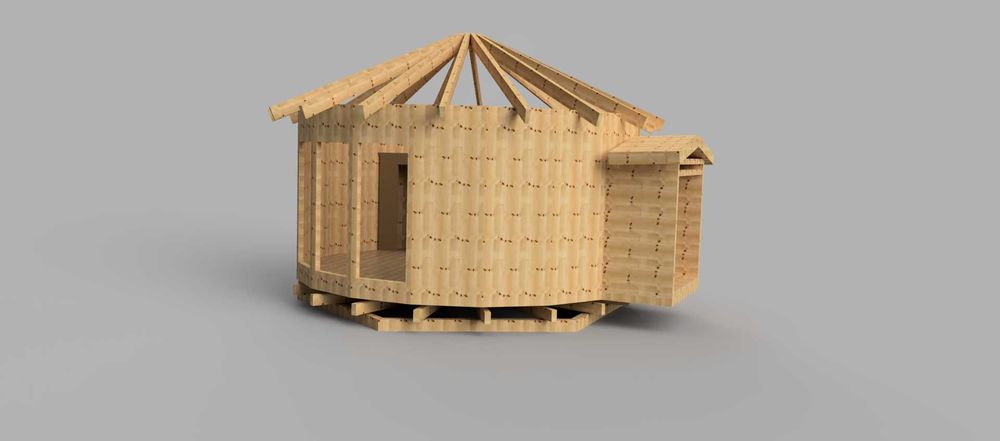 Nowoczesna Jurta  z litego drewna  CLT  35 m² + 9 m² antresola