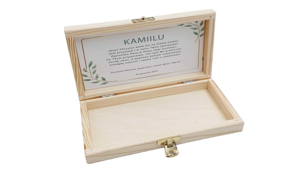 Pudełko na komunię kartka komunija drewniana