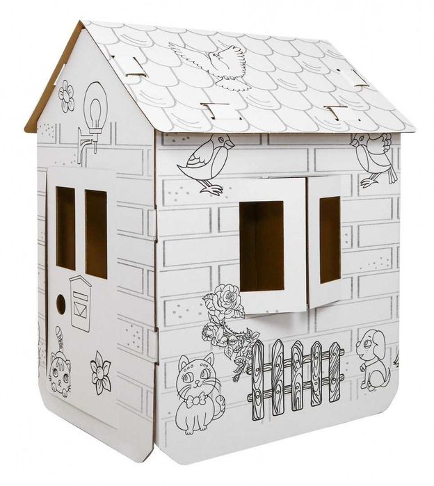 Kartonowy  Domek XXL z końmi kolorowanka 3D dla dzieci ogrodowy