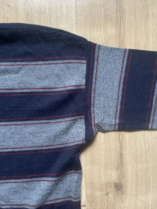 Elegancki szary męski golf w granatowe pasy S M vintage